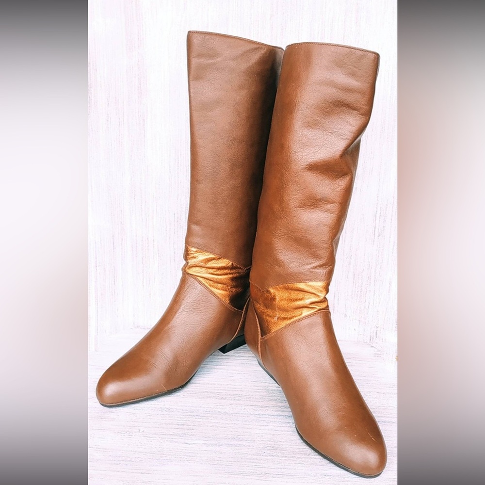 Vintage ‘90’s brown and gold boots from Ukraine, size EU38